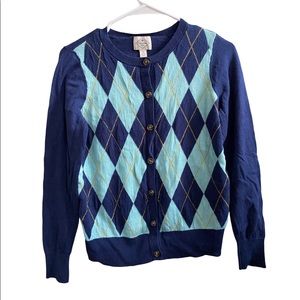 Blue diamond print button up cardigan